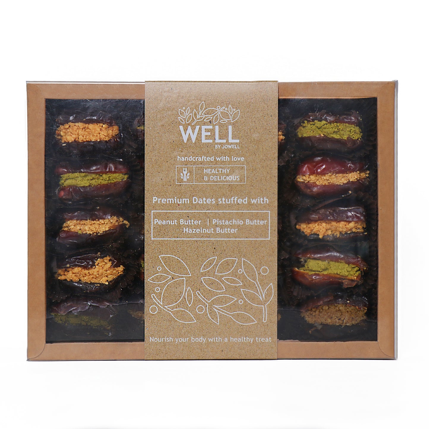 Premium Dates stuffed with our organic crunchy peanut, hazelnut & pistachio