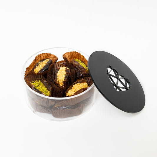 Elegant plexi boxes filled with naturally sweet, healthy stuffed dates (available in small, medium & large size)